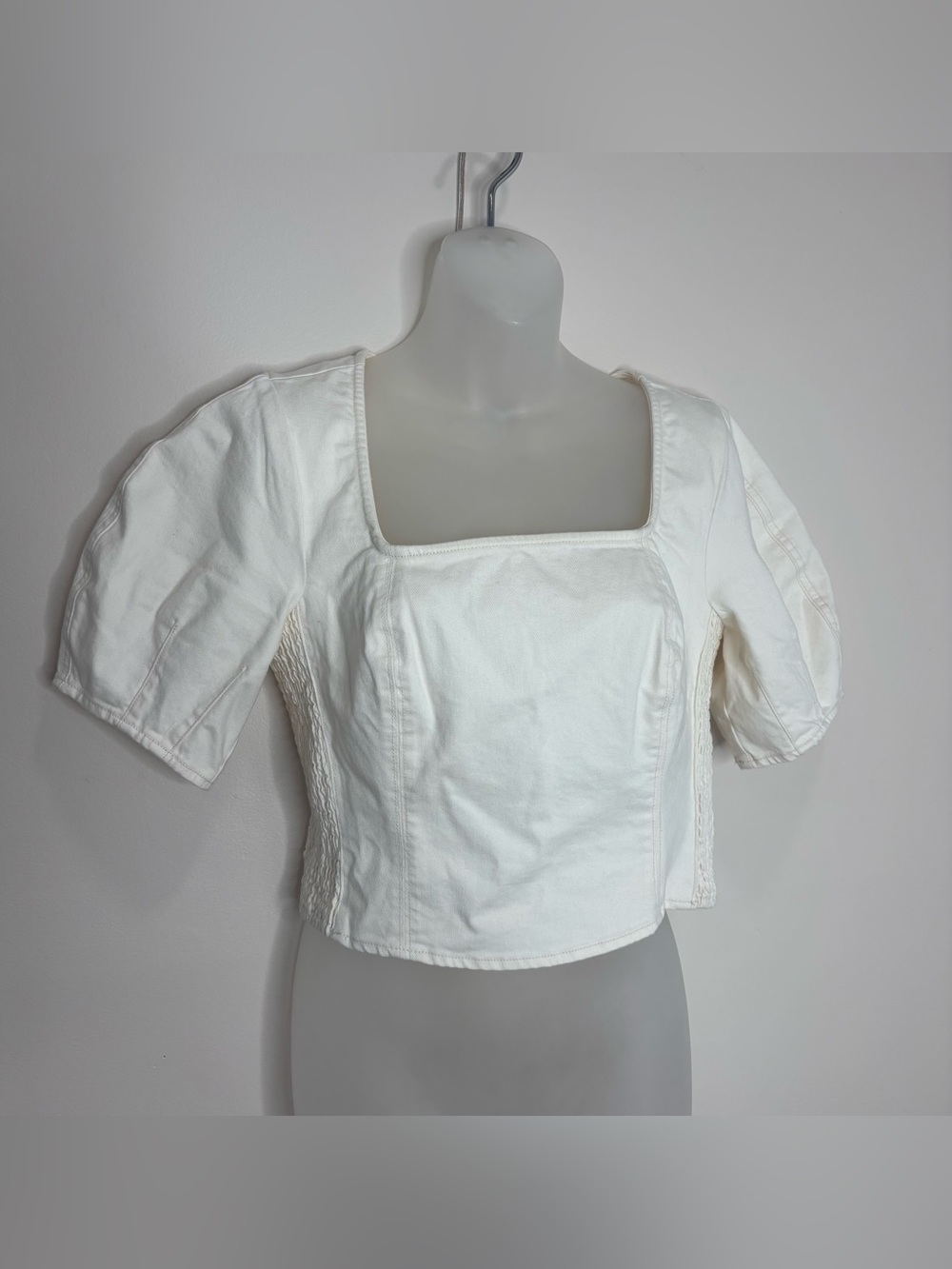 Old Navy White Square Neck Puff Sleeve denim top size small cottagecore boho